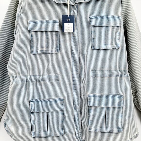 NWT Universal Thread Railroad Striped Utility Jacket Faded Light Blue & White XL - Picture 4 of 12